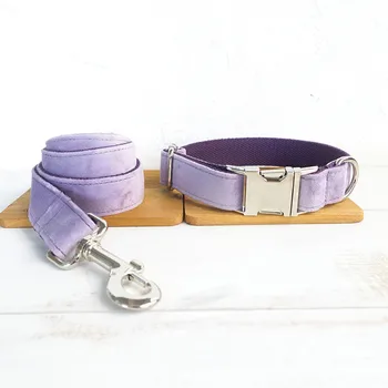 

XS/S/M/L Light Purple Polyester Dog Collar Leash Set Solid All Season Collar Leash for French Bulldog Teddy Obroza Dla Psa