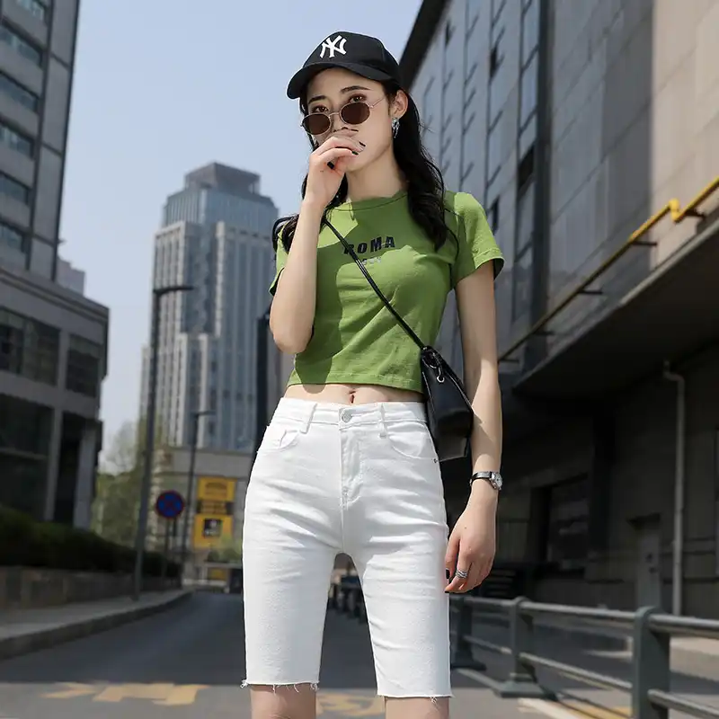 blue jean biker shorts