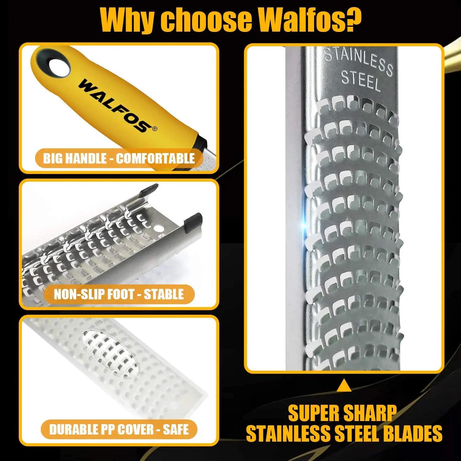 WALFOS Stainless Steel Lemon Zester Cheese and Spice Grater Bonus Brush Nutmeg Spices-Sharp with Non-Slip Handle - Image 2
