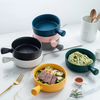 

Salad Bowl Ceramic Bowl Plate Nordic Noodle Spaghetti Dessert Tray Sauce Dishes Dipping Cup with Handle Home Kitchen Tableware