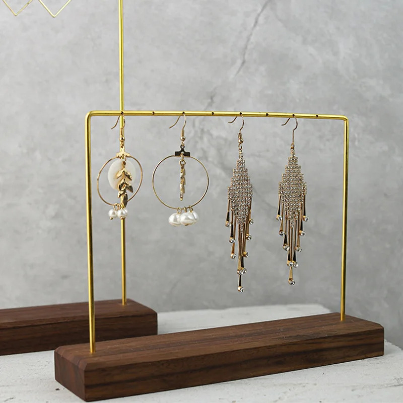 Luxuious Copper Support Wooden Earrings Bracelets Storage Jewellery Display Stand Necklaces Jewelry Show Props