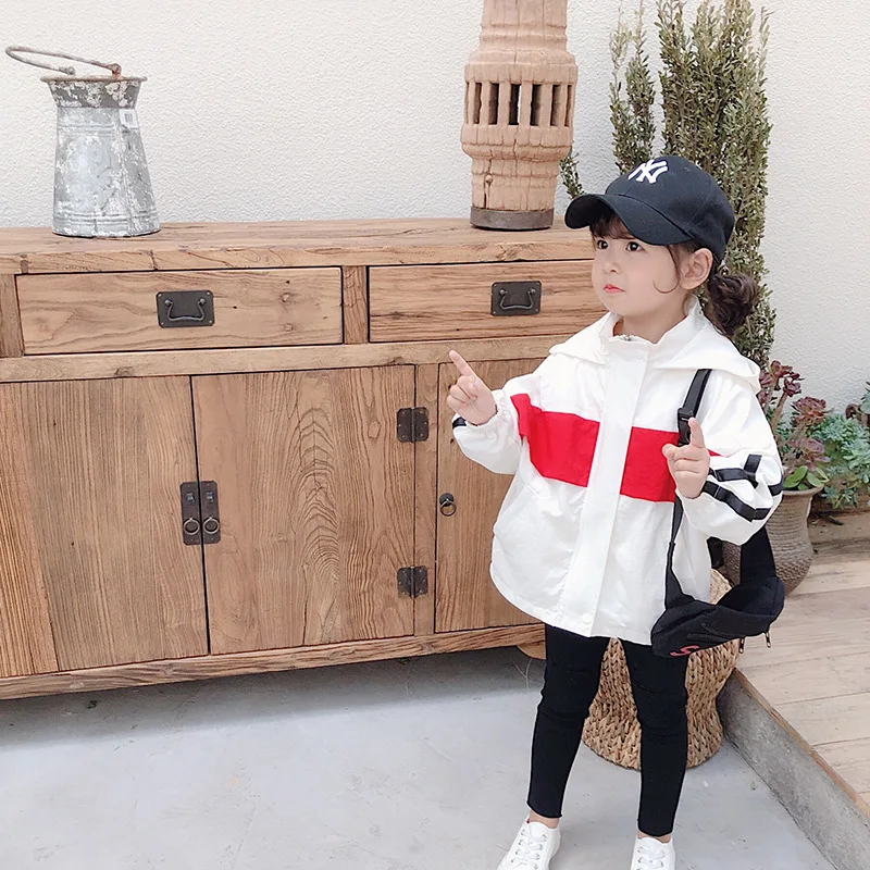 New autumn Korean style fashion white and red hit color normal section hooded jacket outwear both for boys and girls