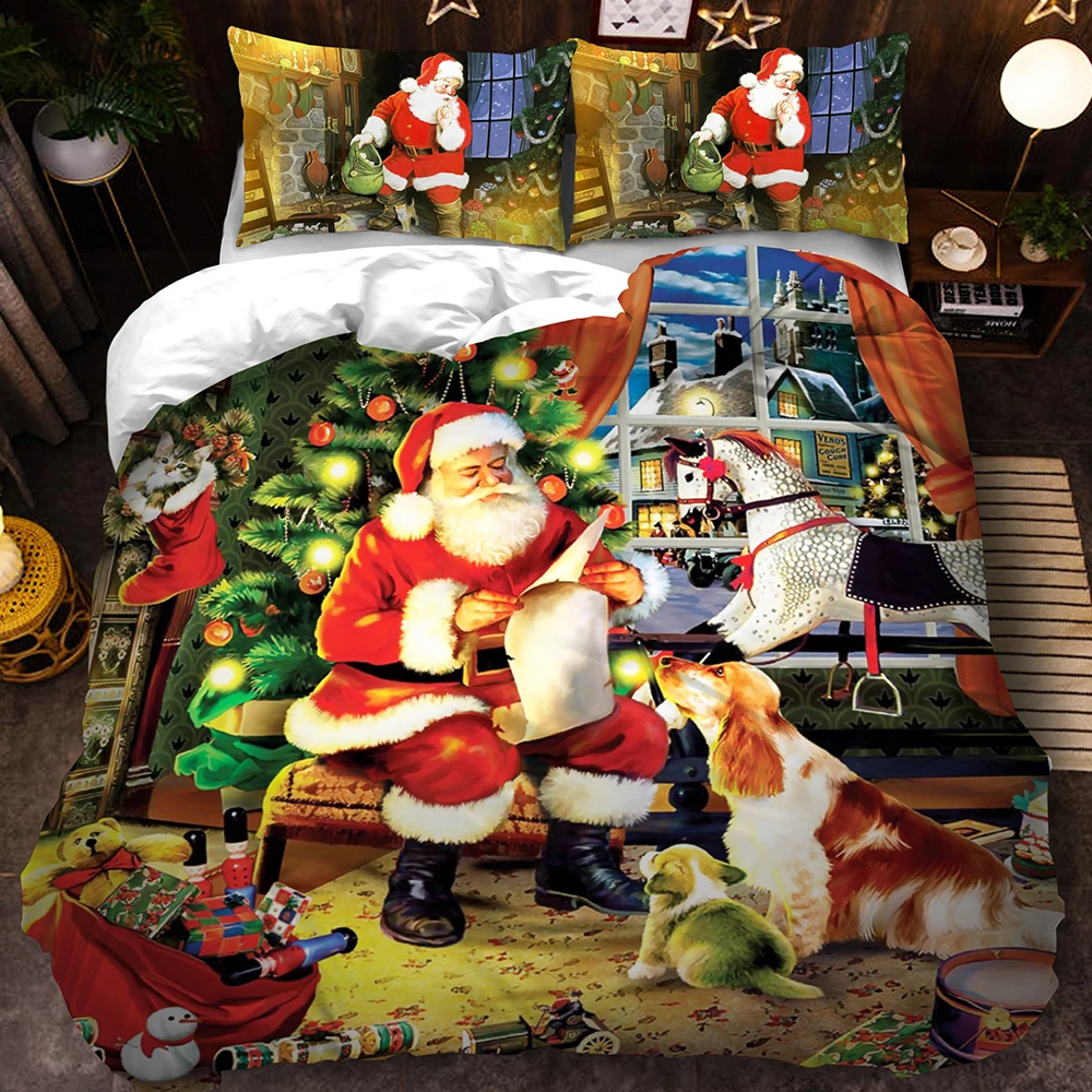 3D Merry Christmas постельные принадлежности набор пододеяльник красный Санта Клаус одеяло Постельный набор подарки Размер США queen King - Цвет: AKW-40