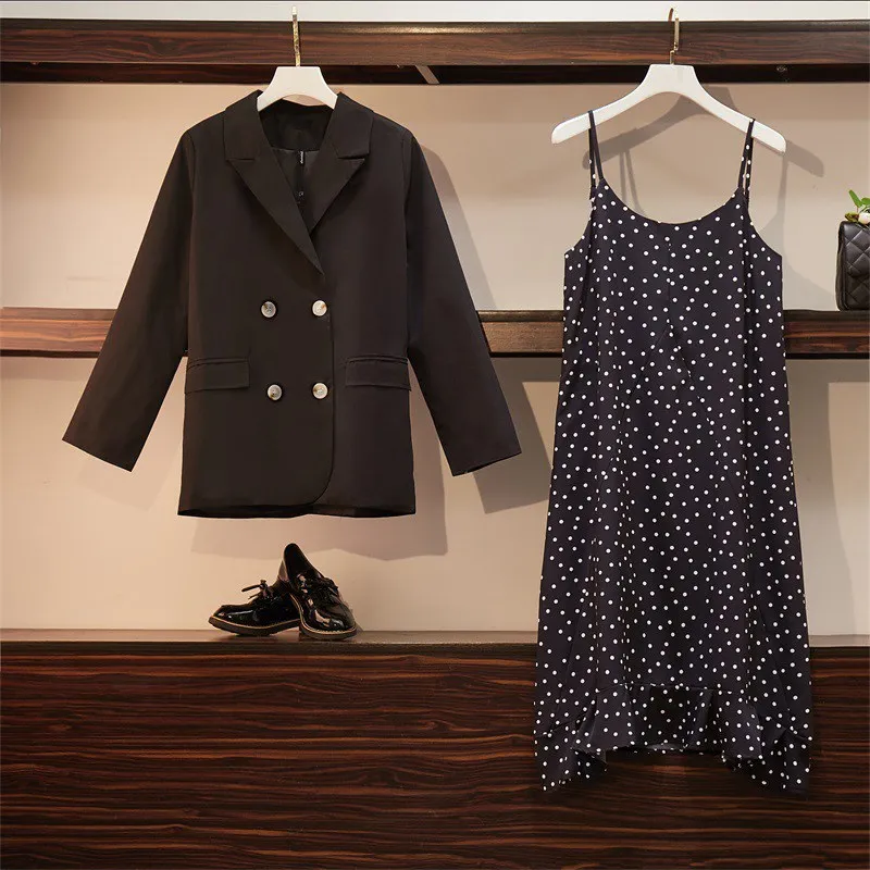Autumn Plus Size 2 Pieces Dress Suits Set Women 2019 Summer Casual Blazer Chiffon Floral Lady Office | Женская одежда