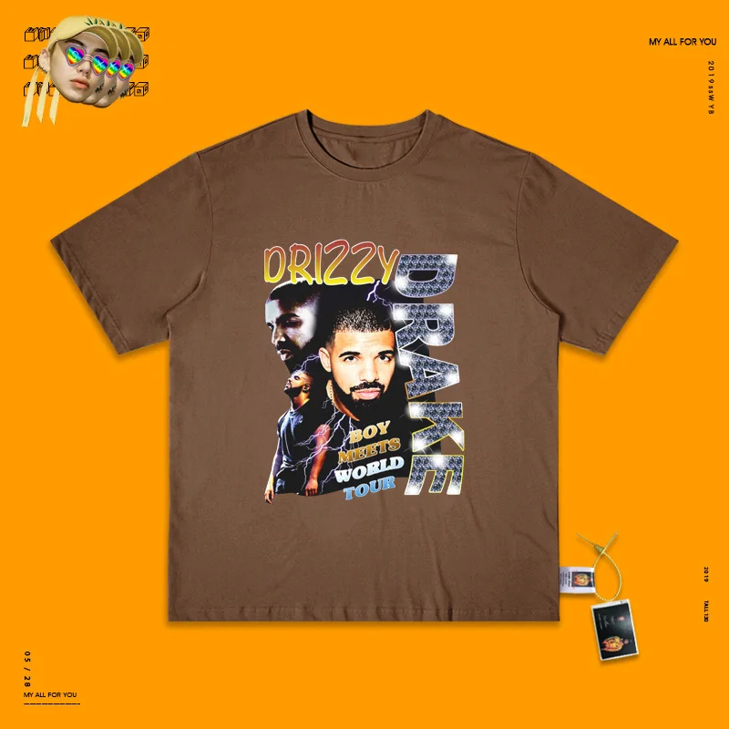 Drake хип-хоп винтажная рэп футболка рэп хип-хоп Рэп звезда короткий рукав Футболка - Цвет: Deep coffee color