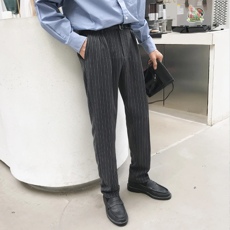 Men's casual pants 2019 autumn and winter new striped trousers loose straight wide leg pants young people trend men's clothing