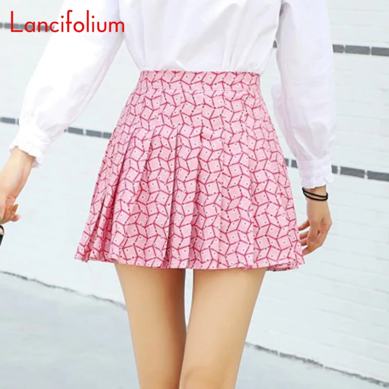 Korean Fashion Plaid Skirt Pink Pleated Mini Skirt Women Korean