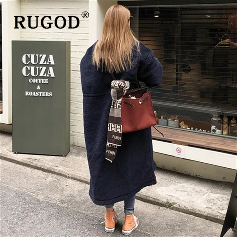 Пальто женское RUGOD, женское длинное пальто из овечьей шерсти, женская модная Лоскутная Туника на шнуровке, зимняя куртка, зимняя Толстая теплая ветровка, пальто, парки