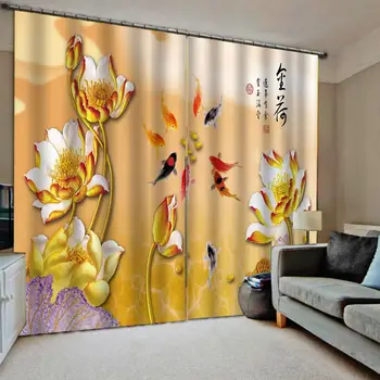 

3D Curtain Luxury Blackout Window Curtain Living Room yellow blackout louts curtains