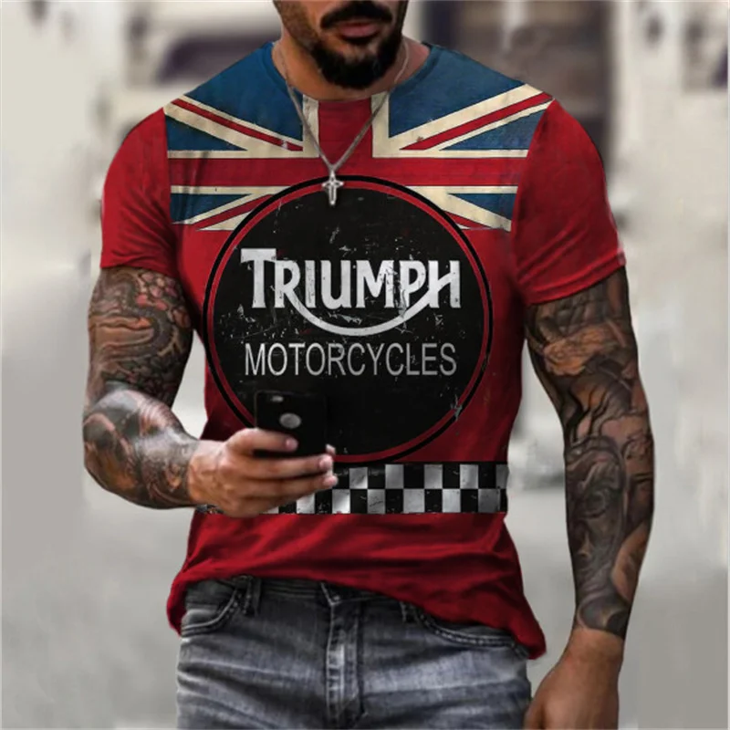 3D Triumph Motorcycle Print T-shirt Oversize Tshirt Unisex Round Neck Summer Men's Clothing Short Sleeves Cool Male Tops Tees