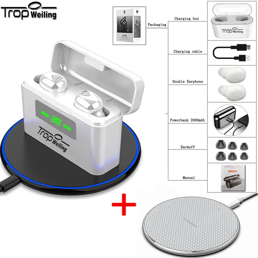 D509-White-S3-WI Портативный мини светодиодный Bluetooth наушники вкладыши беспроводные наушники Bluetooth спортивные наушники игровая гарнитура Поддержка беспроводной зарядки - Цвет: D509-White-S3-WI