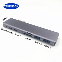 Trumsoon USB 3,1 type C к HDMI 4K USB 3,0 Thunderbolt 3 USB-C конвертер SD TF кардридер адаптер для нового Macbook Air Pro