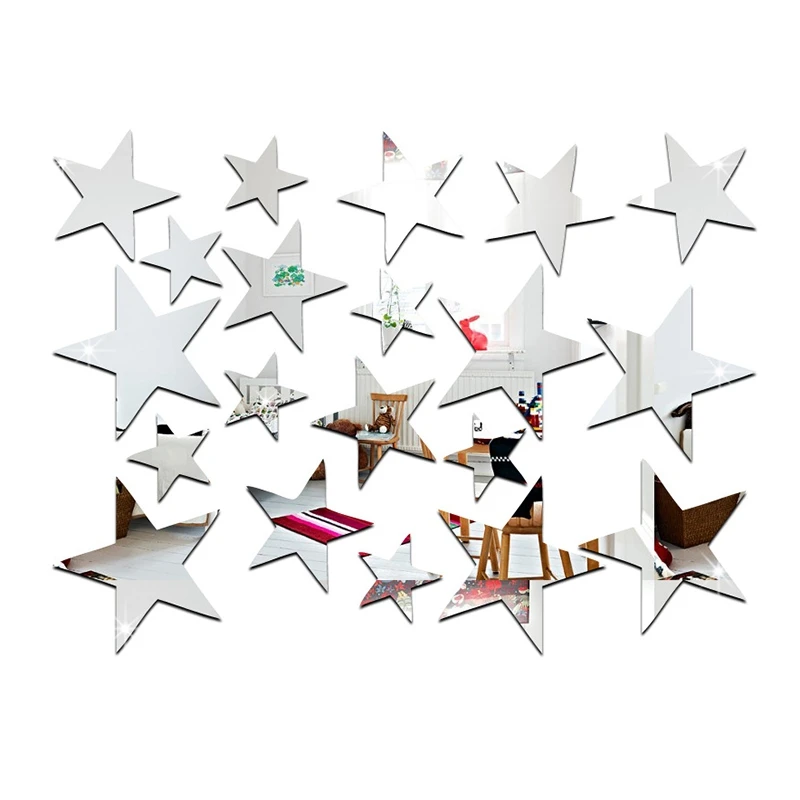 

3D Sticker, 20 X Star Art Mirror Wall Sticker Surface Decal Home Room DIY Art Decor (Silver)
