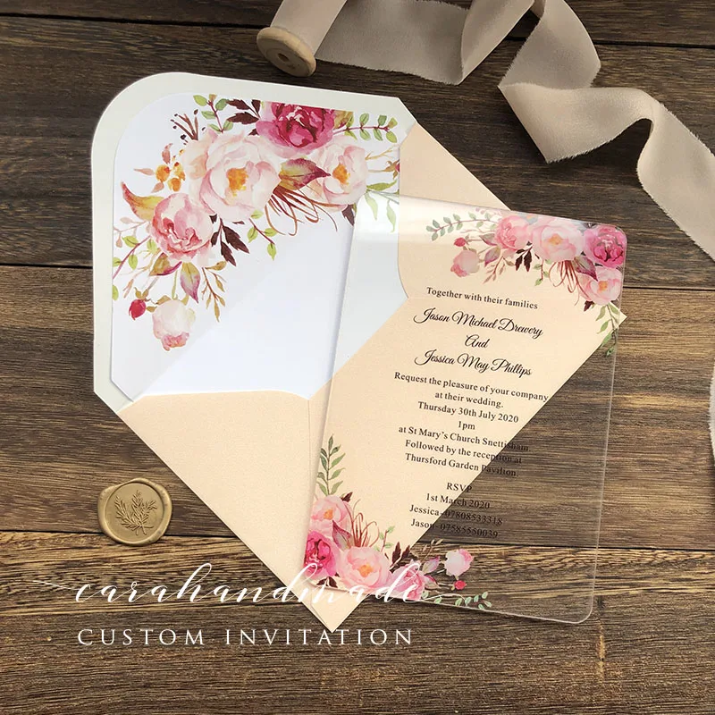  CA0967 Floral SIMPLY CHIC acrylic wedding invitation customized flower with envelope liner - 32953929707