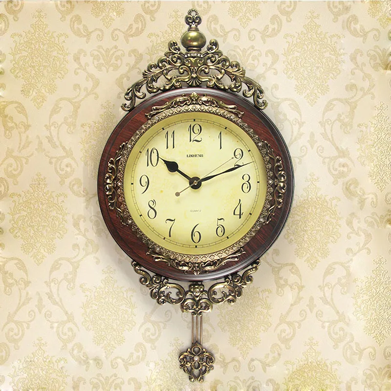Large Mute Flower Carving Pendulum Wall Clock Color:Z1112-5
