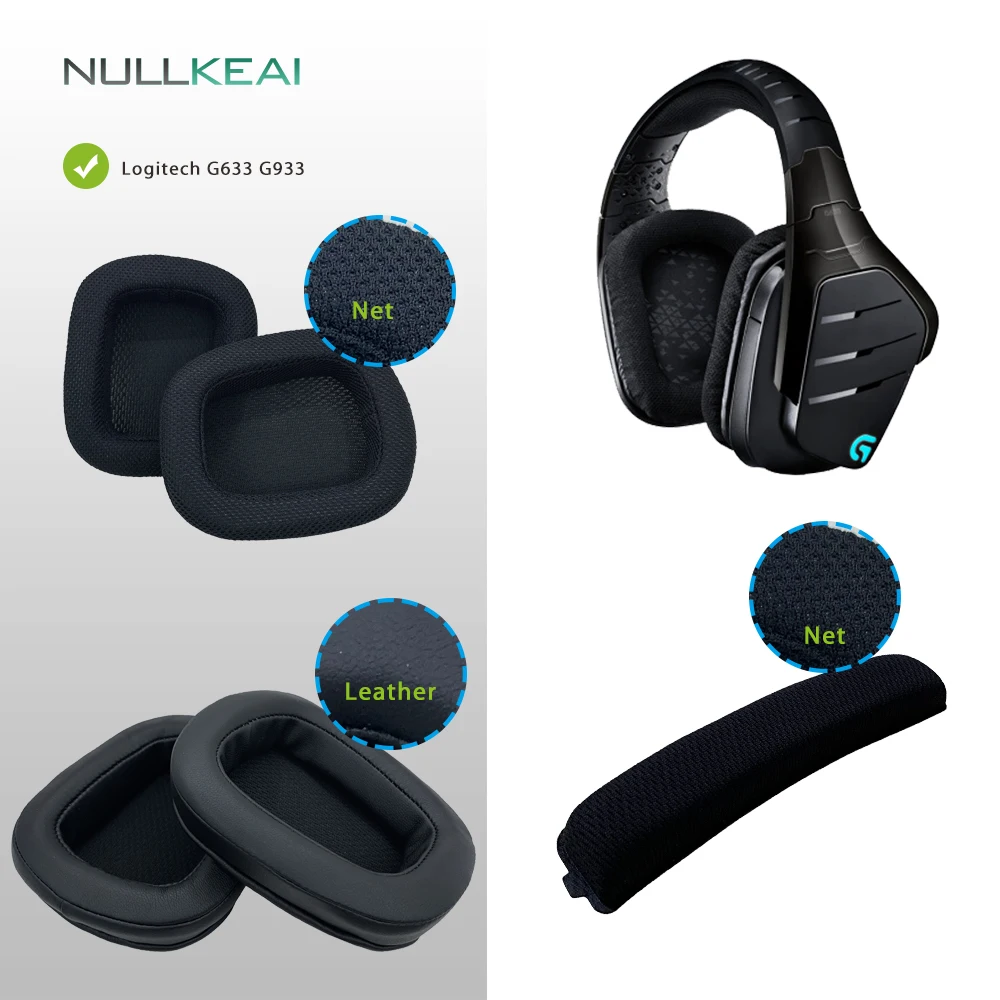 Сменные детали для наушников NULLKEAI амбушюры Logitech G633 G933 накладка на голову подушки чашки подушка|Аксессуары
