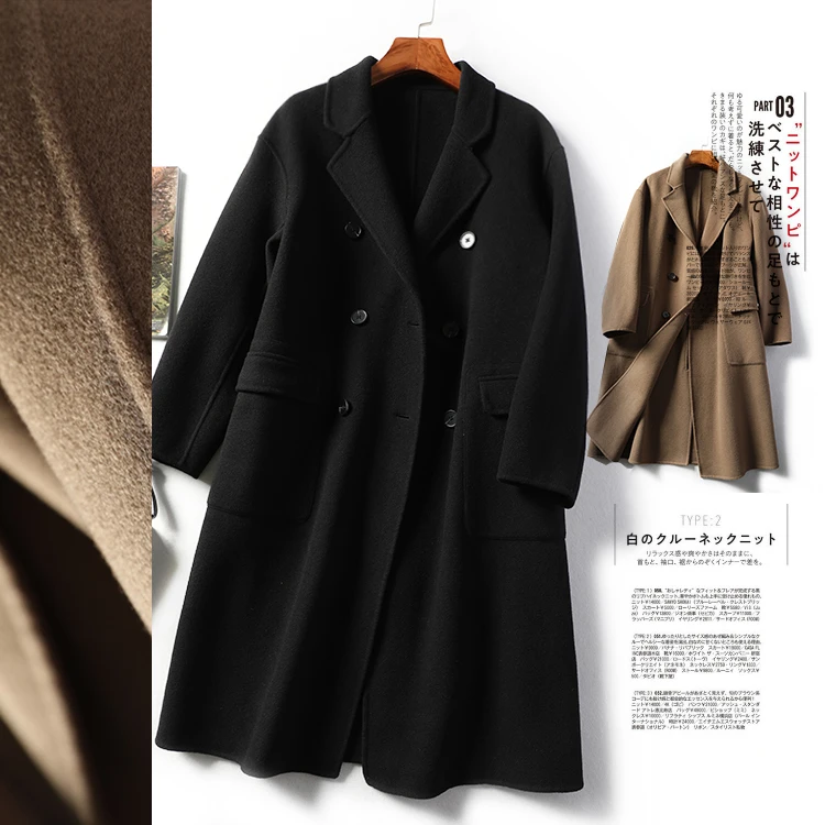

Thin Wool Cashmere Pure Color Long Coat New Spring 2020 Temperament The High Quality Simple Classic Style Warm