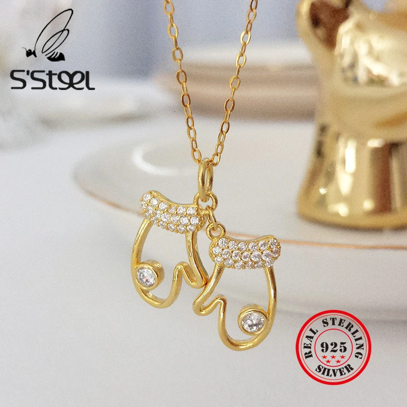 

S'STEEL 925 Sterling Silver Small Glove Pendant Necklace Zircon Boho Collier Femme Colgantes De Plata De Ley 925 Jewellery Gift