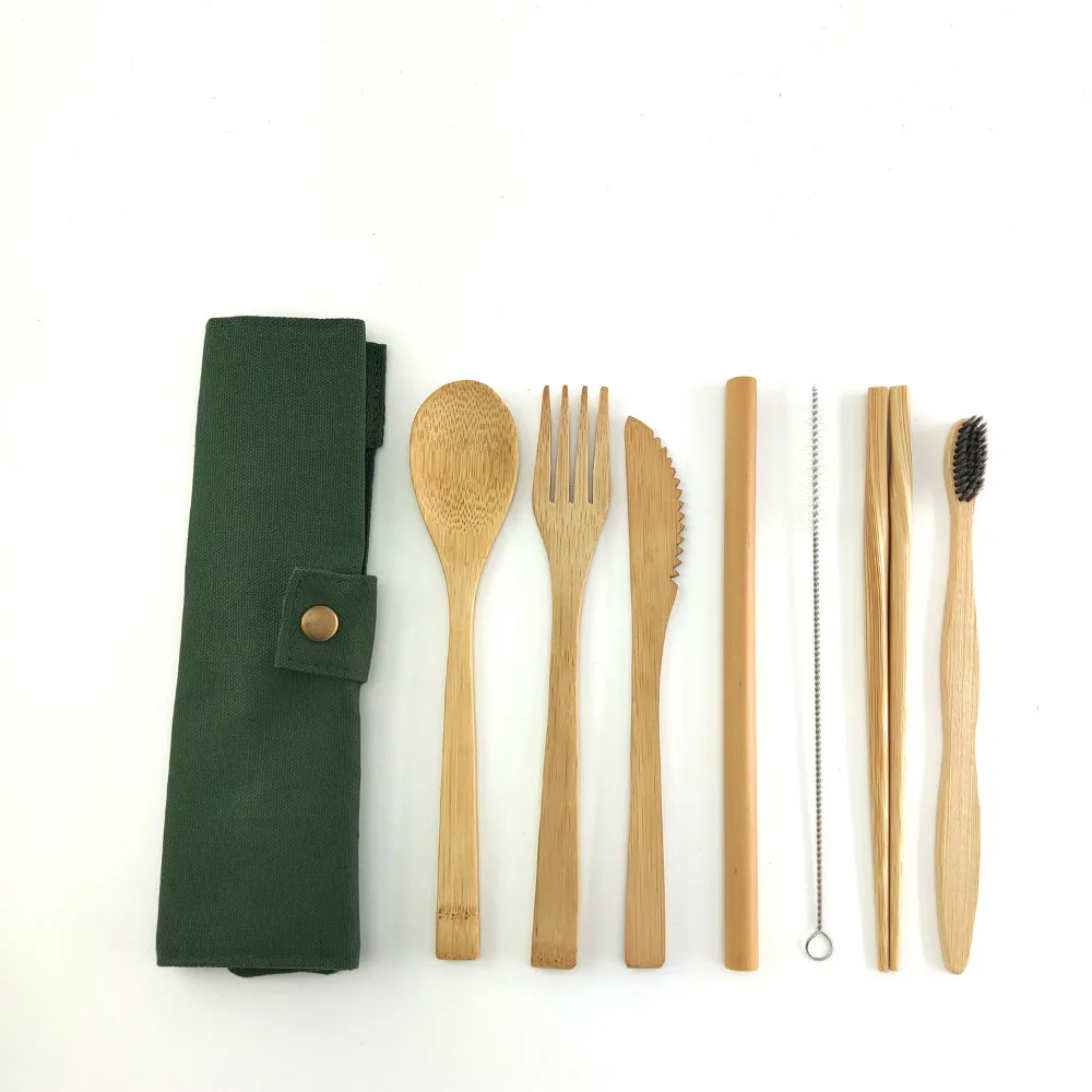 Бамбуковая посуда для путешествий, устойчивый Набор бамбуковых столовых приборов, многоразовый нож, вилка, ложка, биоразлагаемые соломинки, палочки для еды, ноль отходов обертывания