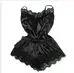 Women's Sleepwear Silk Sexy Satin Pajama Set Black Lace V-Neck Pyjamas Sleeveless Cute Cami Top and Shorts Lace Pajamas Set BK
