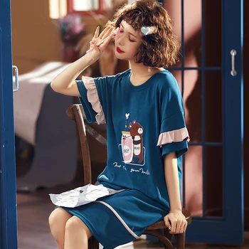 

Loose Ladies Nightgown Women Dress Summer Women's Short Cotton Sleepwear Home Nightshirt Women Causal Sleepwear