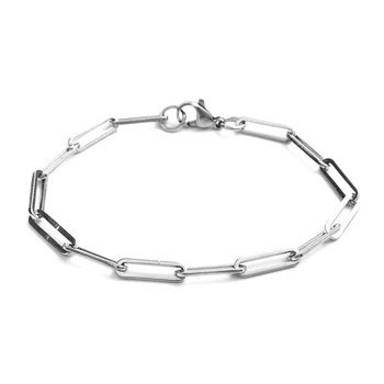

New Fashion 304 Stainless Steel Paperclip Chains Bracelets Silver Color Oval Shape Gift 19cm(7 4/8") long, 1 Piece