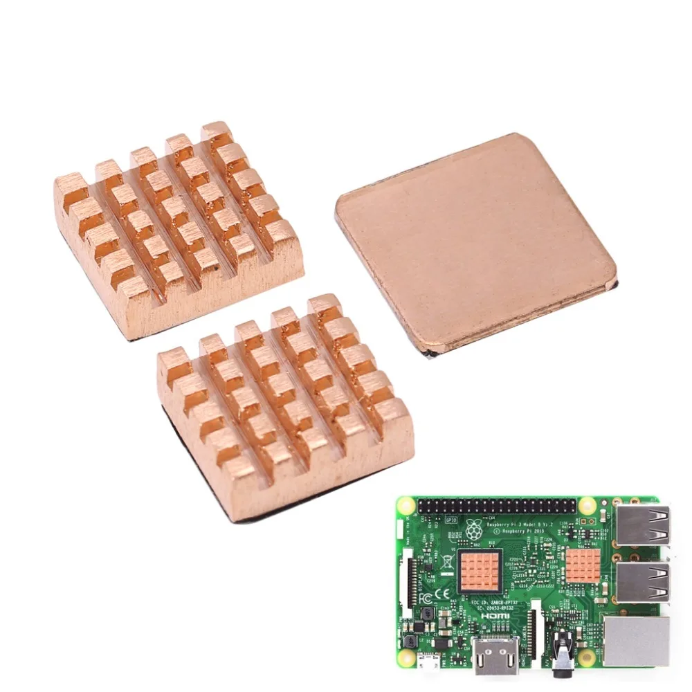 

3Pcs Heatsinks Copper Heat Sink Cooling Cooler Kit for Raspberry Pi 3 Model B