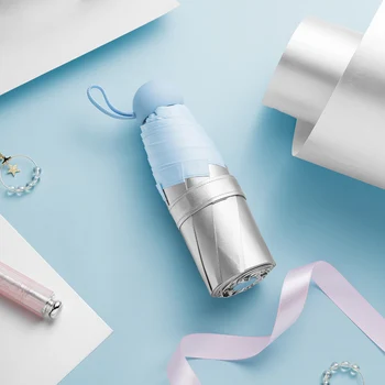 

Sun Mini Umbrella Female Small Portable Sunscreen UV Super Light 5 Folding Sunshade Silver Coating Sunscreen Umbrella UPF50