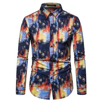 

Hawaiian Social Shirt Men's Long Sleeved Fashion Retro Print Large Size Blouse Casual Shirts Male New
