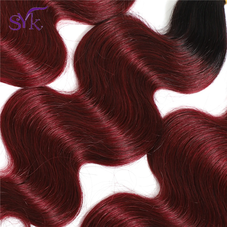SYK объемные локоны переливчатого цвета волос 3 пучка T1B/99J бразильские человеческие волосы ткет 3 пучка волос предварительно окрашенные не Реми волосы для наращивания