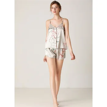 

Women's Round V-neck Drawstring Sleeveless Tank Tops Sets Spring Summer Pajama Sets Sleepwear Pyjamas Two Piece Set 2020