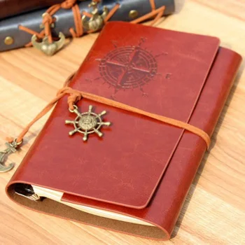 

Vintage Leather Cover Notebook Blank Diary Pirate Design Paper Note Book Traveler Notepad Stationery Learning Supplies