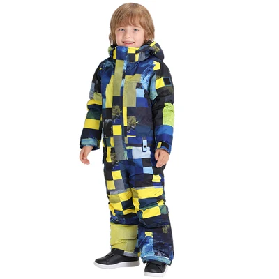 Лыжный костюм для мальчиков; детский цельный костюм для девочек; ветрозащитная водонепроницаемая Спортивная одежда для катания на сноуборде и лыжах; очень теплая зимняя куртка - Цвет: Синий