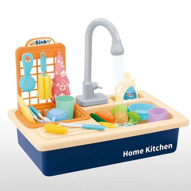 DIY Simulation Kitchen Electric Sink Pretend Play Kitchen Cooking Food Set Play House Early Educational Toys For Children Kids 2