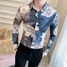 Heren Hemden Ретро рубашка с принтом, мужская рубашка с длинным рукавом, осенняя мужская рубашка с цветочным принтом, Корейская одежда для мужчин, Vete, Мужская футболка, мужская одежда