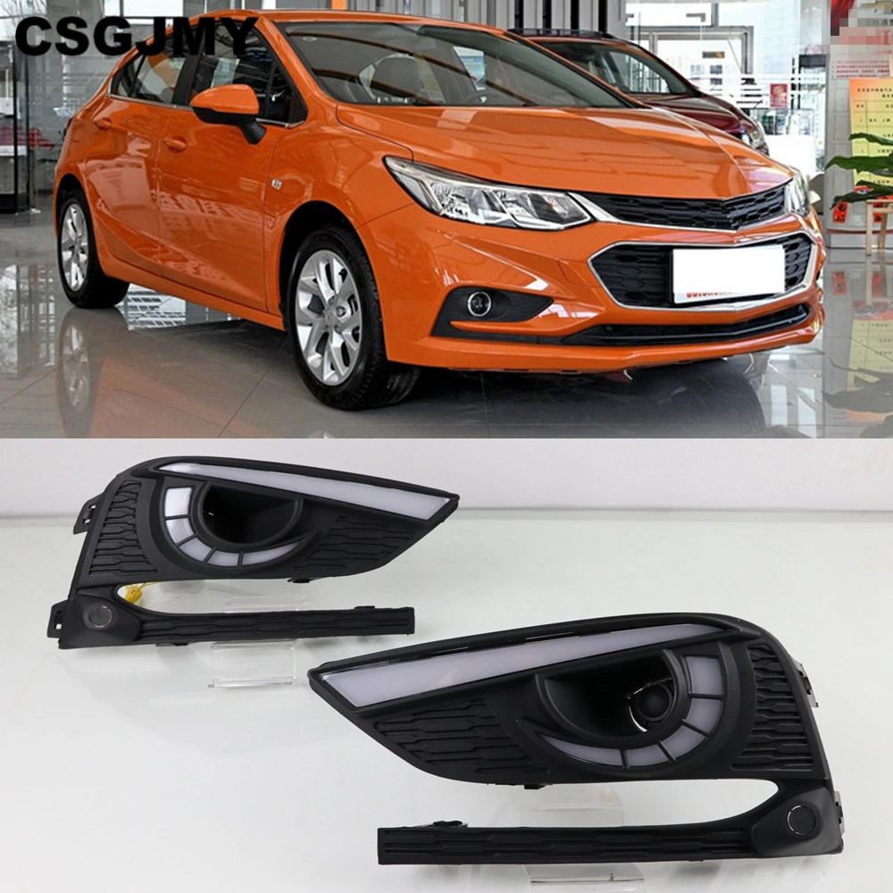 

CSGJMY 2Pcs DRL For Chevrolet Cruze 2016 2017 2018 Daytime Running Lights fog lamp cover headlight 12V Daylight signal for Chevy