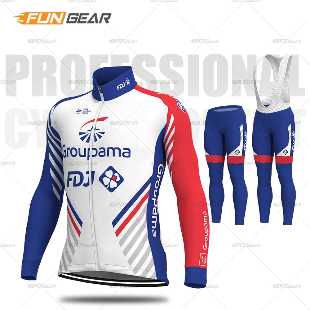 

Pro Team FDJ Cycling Clothing Long Sleeve Jersey Set Racing Clothes MTB Uniform Breathable Triathlon Suit Maillot Ropa Ciclismo
