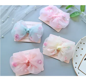 

free shipping 8pcs Hair Accessories Sequins Dot Yarn Hair Bows for Girls Handmade Organza Hairpins with Clips Children's Boutiqu