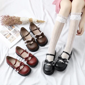 

College Style Sweet Lolita Shoes Lace Bowknot Round Head Cosplay Harajuku Kawaii Loita Shoes Loli Lol Cos