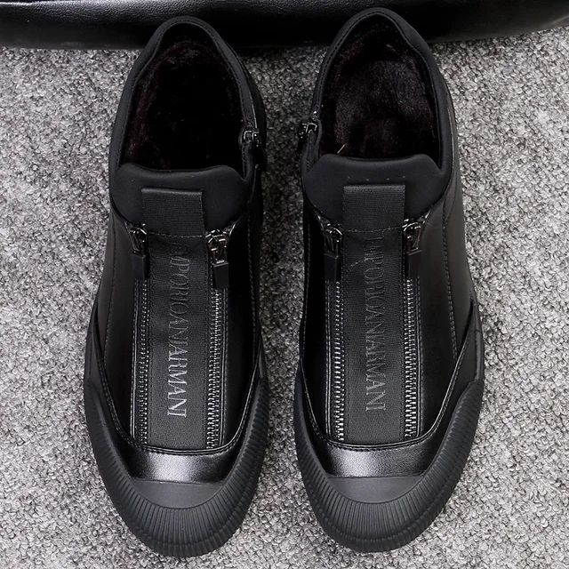 US $39.72 Winter Fur Leather Sneakers Mens Luxury Shoes Men Designer Black Shoe 2018 Men Fashion Shoe Zipper 