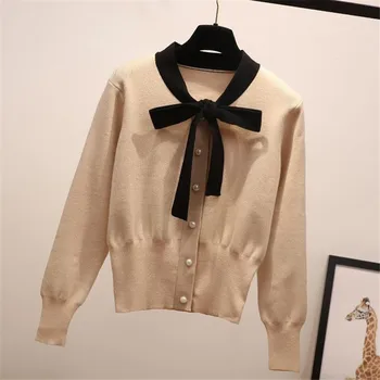 

Autumn New Style Women's Clothing 2019 Bow Cardigan Sweater Women's Long-Sleeve High-waisted Short Outdoor Women's Knitted Jacke