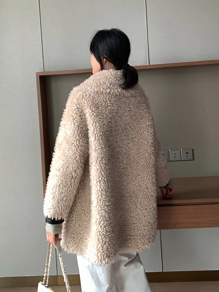 Real Fur Coat Female Wool Jacket Autumn Winter Coat Women Clothes Korean Vintage Sheep Shealring Tops ZT4242