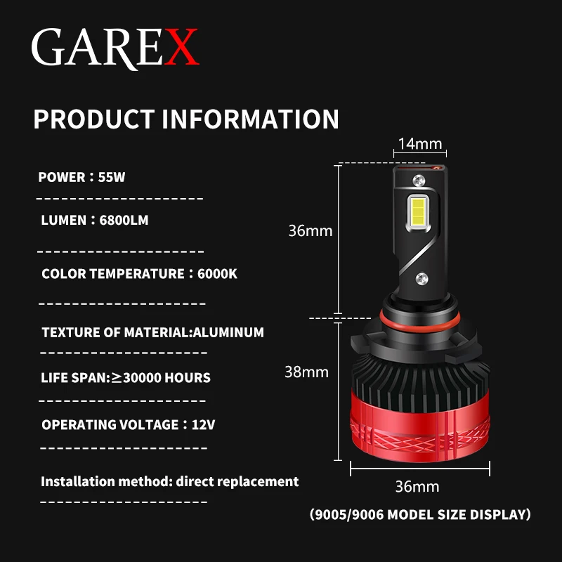 2PCS 9006 LED Headlight Bulb 55w 6800lm Auto Lamp H1H4 H7 H8 H9 H11 9005 9012 Halogen Conversion Plug and Play