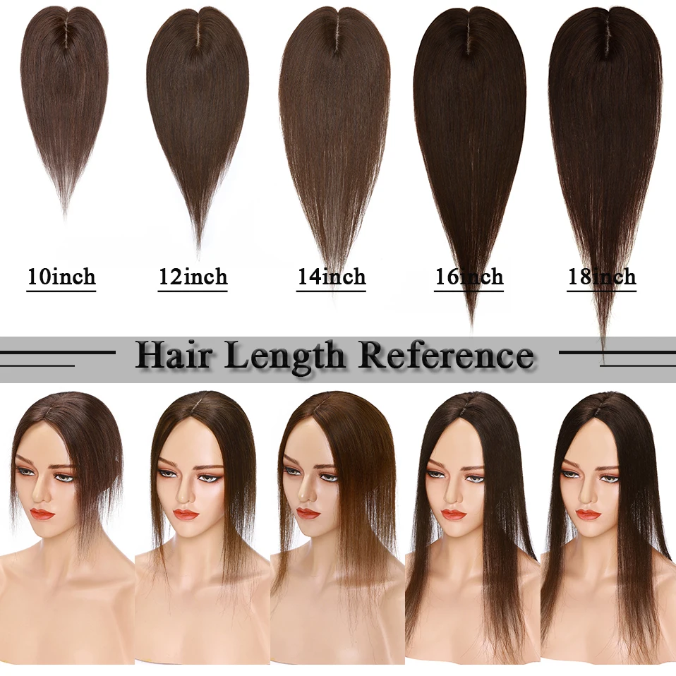 S-noilte 6x9cm Long Straight Toupee Hair Toppers Human Hair Mono Silk Base Wigs Clip In Hair Extension Hairpiece For Women Brown
