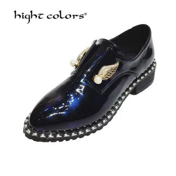 

(35~40) Brand 2020 Loafers British Oxfords Brogue Shoes Women Spring Fashion Rivet Patent Leather Platform Women Flats T-86-17