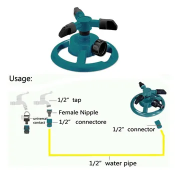

360 Degree Circle Automatic Rotating Garden Sprinklers Watering Grass Lawn Water Sprinkler 3 Nozzles Three Arm Garden Supplies