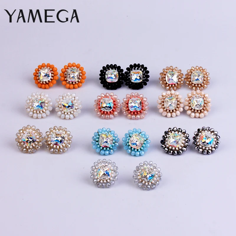 

YAMEGA Handmade Log Beaded Earrings Stud Round Luxury Crystal Earrings Female Trendy Earrings Jewelry For Women Girls Gifts