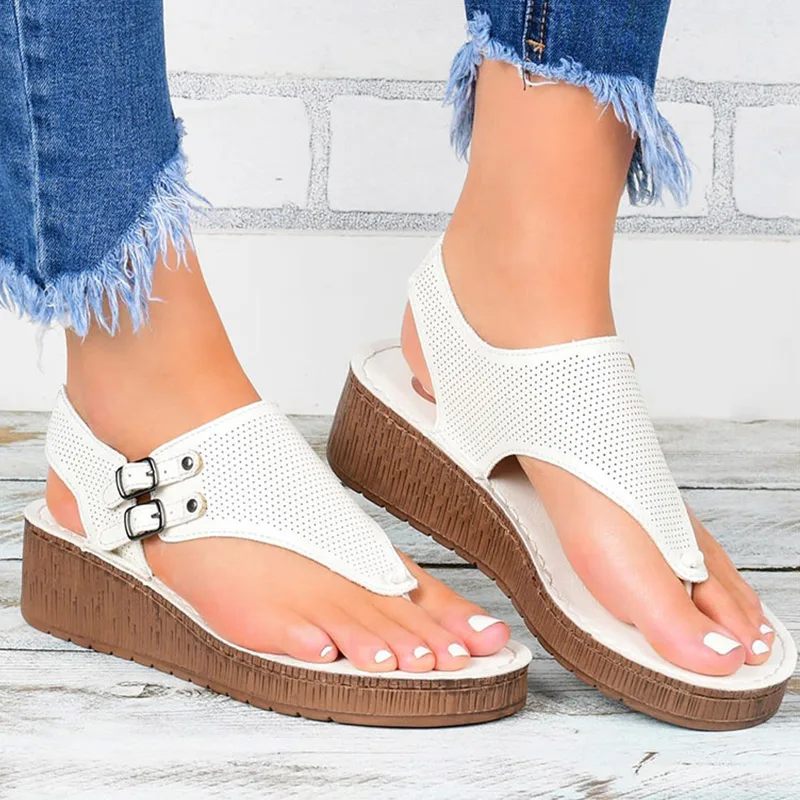 Sandalias de cuña para mujer, zapatos de plataforma de talla grande, informales, con cuña, para verano