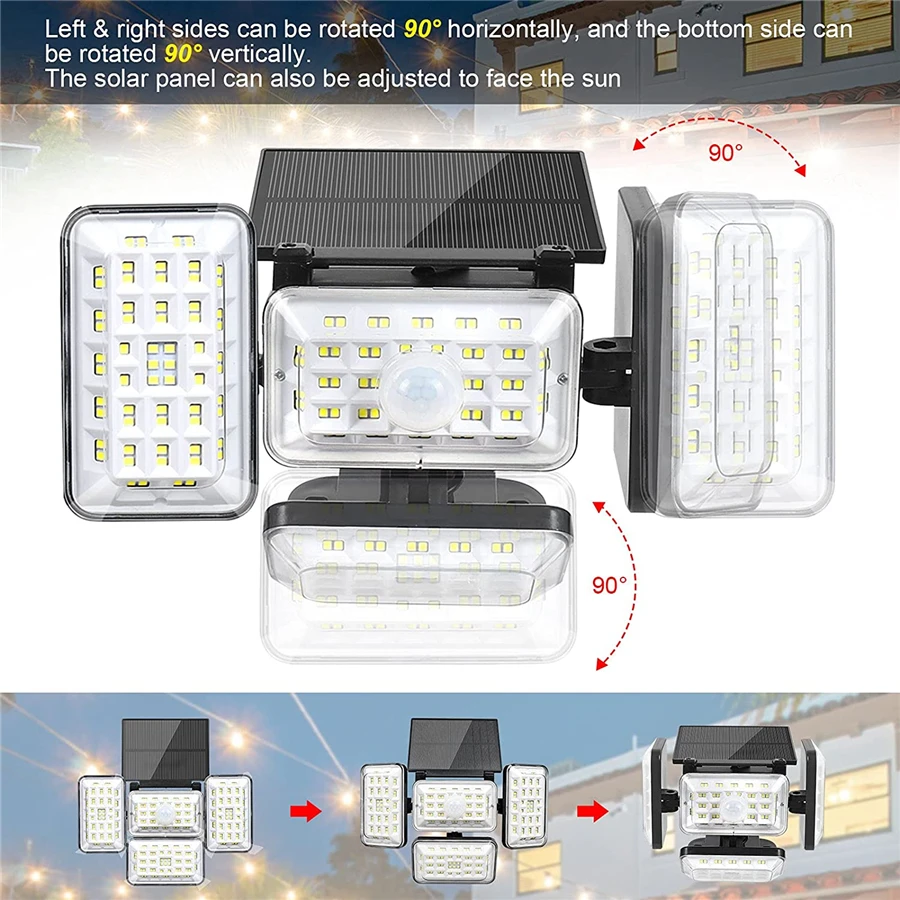 Upgrade 4 Heads 242 LED Solar Light Outdoor with Motion Sensor 1200LM Wide Angle Solar Powered Security Light Solar Flood Lights brightest outdoor solar lights