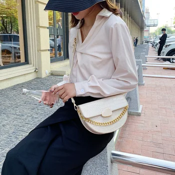 

Retro PU Leather Women Messenger Bag Shoulder Satchel Handbag Ladies Semicircle Small Chain Shoulder Bag Handbags